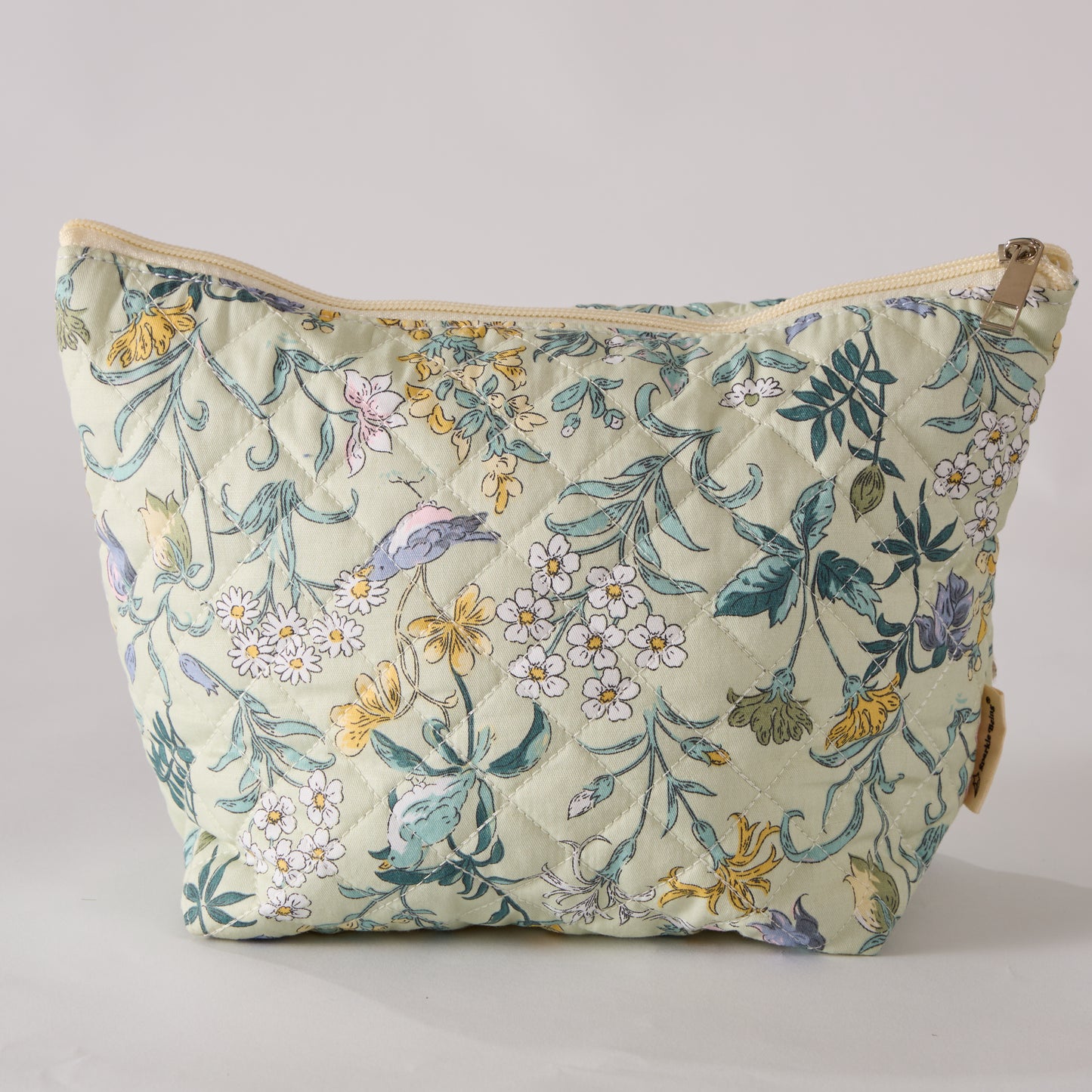 Spring Serenity Floral Quilted Makeup Bag - Small Pouch Travel Toiletry Organizer