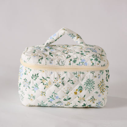Garden Grace Floral Quilted Makeup Bag - Small Pouch Travel Toiletry Organizer