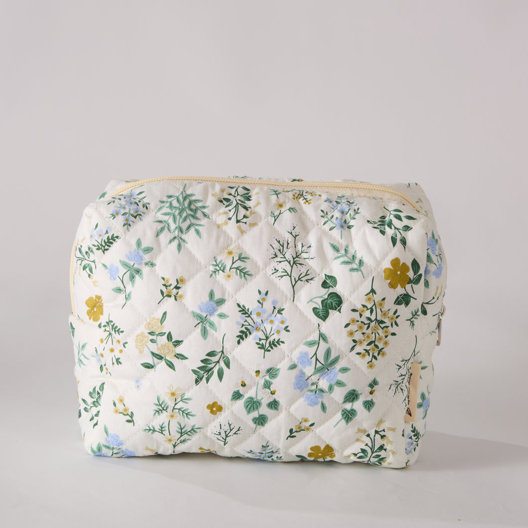 Garden Grace Floral Quilted Makeup Bag - Small Pouch Travel Toiletry Organizer