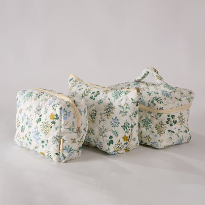 Garden Grace Floral Quilted Makeup Bag - Small Pouch Travel Toiletry Organizer