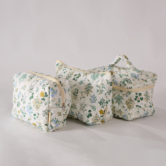 Garden Grace Floral Quilted Makeup Bag - Small Pouch Travel Toiletry Organizer