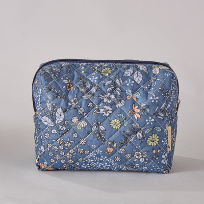 Whispering Flowers Quilted Makeup Bag - Small Pouch Travel Toiletry Organizer
