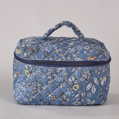Whispering Flowers Quilted Makeup Bag - Small Pouch Travel Toiletry Organizer