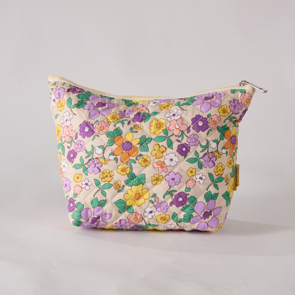 Petal Perfect Floral Quilted Makeup Bag - Small Pouch Travel Toiletry Organizer