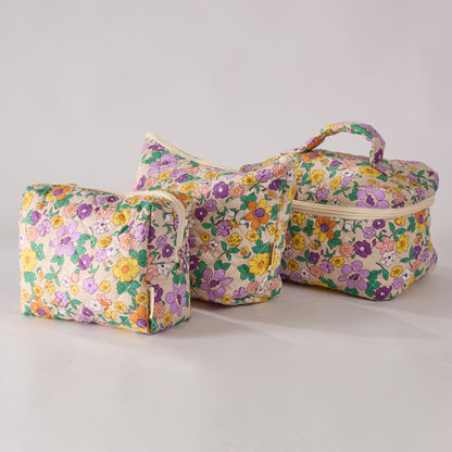 Petal Perfect Floral Quilted Makeup Bag - Small Pouch Travel Toiletry Organizer