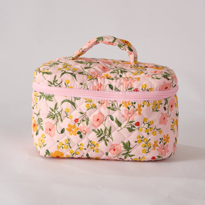 Flower Trail Floral Quilted Makeup Bag - Small Pouch Travel Toiletry Organizer