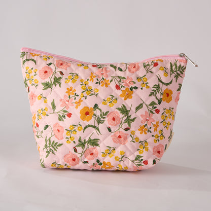 Flower Trail Floral Quilted Makeup Bag - Small Pouch Travel Toiletry Organizer