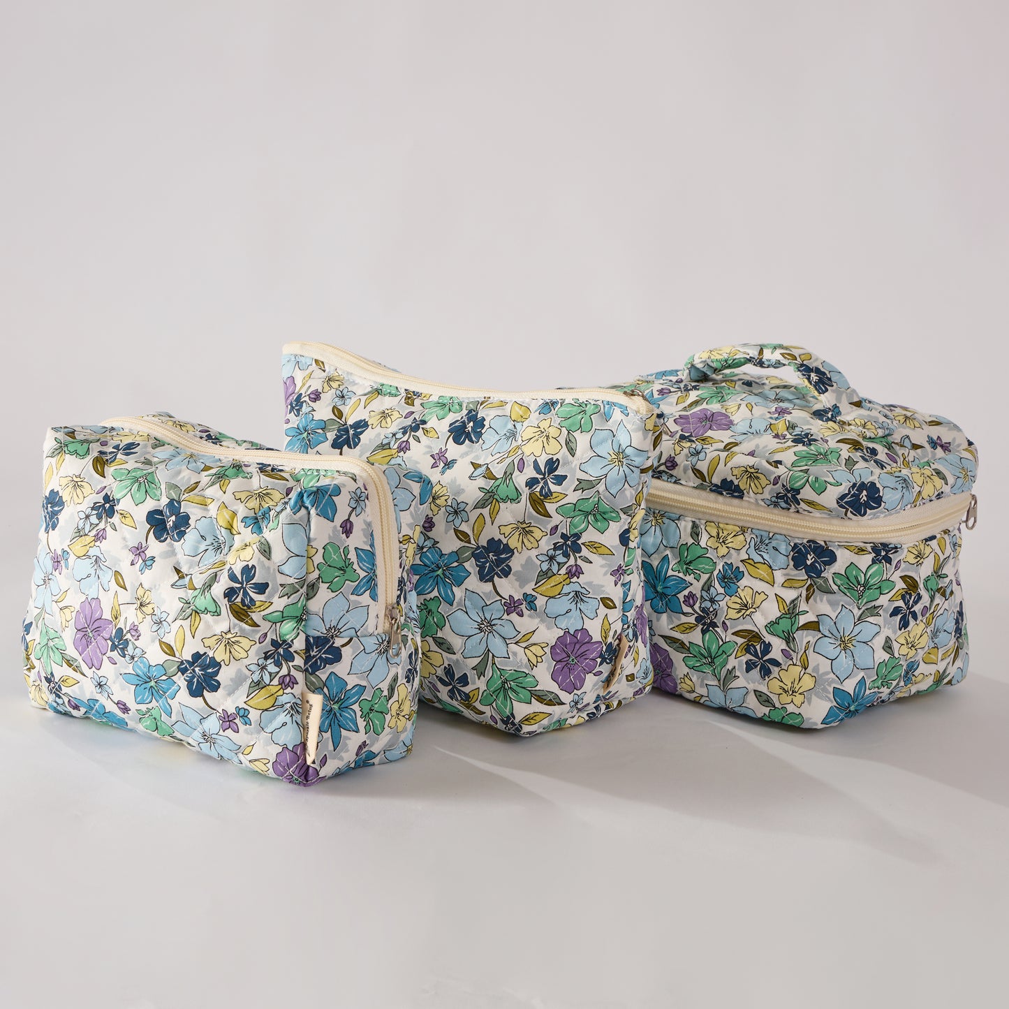 Meadow Magic Floral Quilted Makeup Bag - Small Pouch Travel Toiletry Organizer