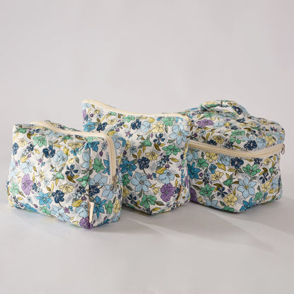 Meadow Magic Floral Quilted Makeup Bag - Small Pouch Travel Toiletry Organizer