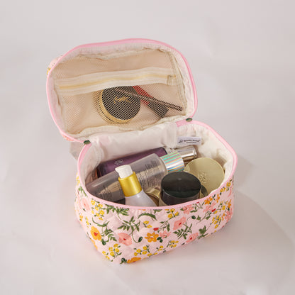 Flower Trail Floral Quilted Makeup Bag - Small Pouch Travel Toiletry Organizer