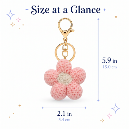 Hand-Crochet Pink Flower Yarn Keychain for a Romantic Feel!