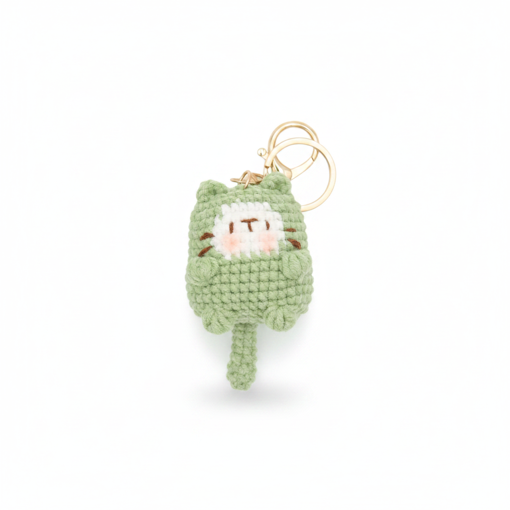 Hand-Crochet Green Cat Keychain - Purrfect in Green Cat