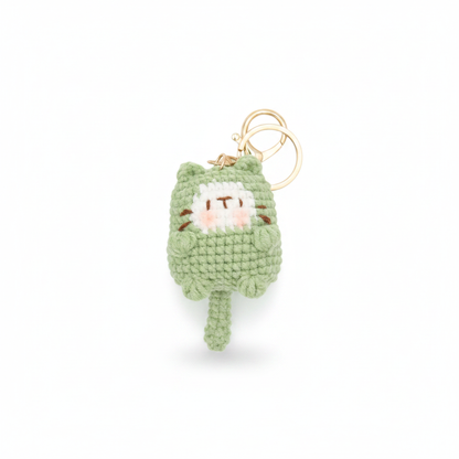 Hand-Crochet Green Cat Keychain - Purrfect in Green Cat