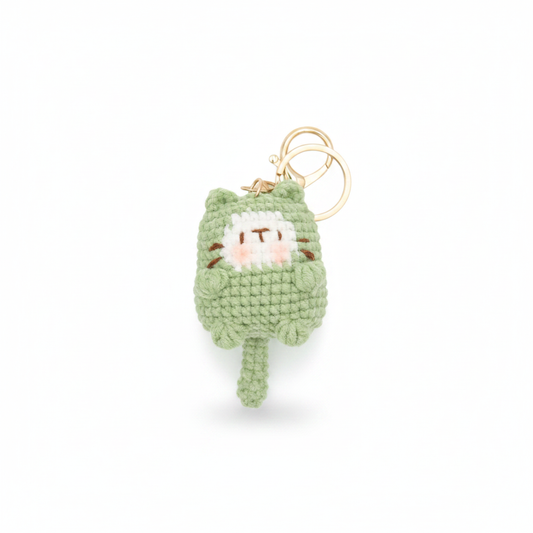 Hand-Crochet Green Cat Keychain - Purrfect in Green Cat