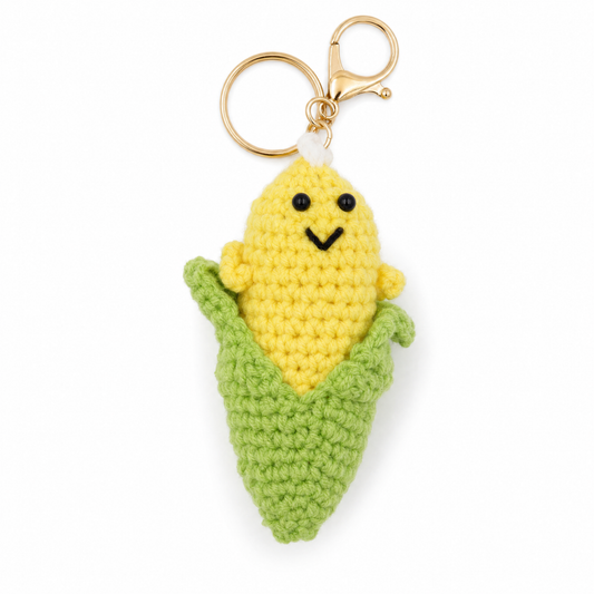 Hand-Crochet Sweat Corn Keychain Bursting with Warmth