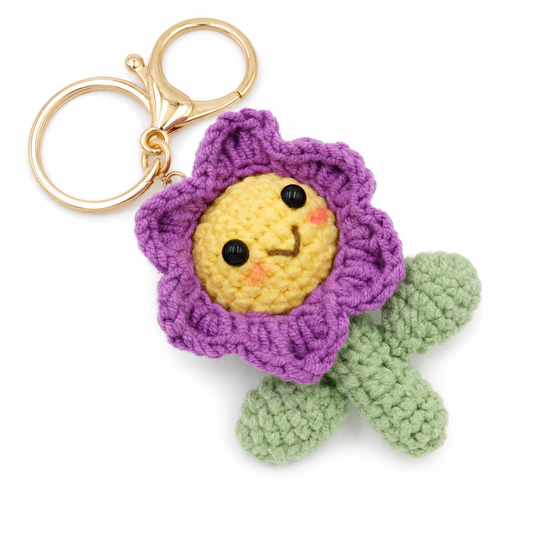 Hand-Crochet Purple Flower Keychain - Cute Yarn Accessory