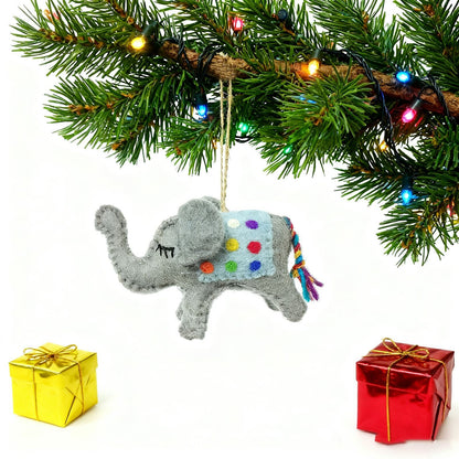 Felt Elephant Ornament – Rainbow Polka Dot Holiday Decor