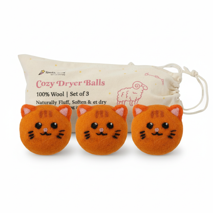 Ginger Cat Wool Dryer Balls with 3D Ears – Set of 3