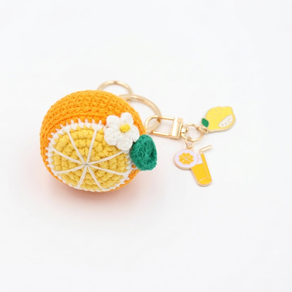 Hand-Crochet Orange Keychain with Removable Charms