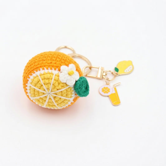 Hand-Crochet Orange Keychain with Removable Charms