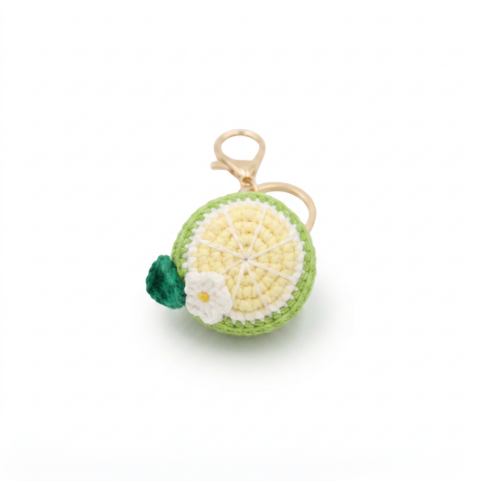 Hand-Crochet Lime Keychain with a Removable Charms