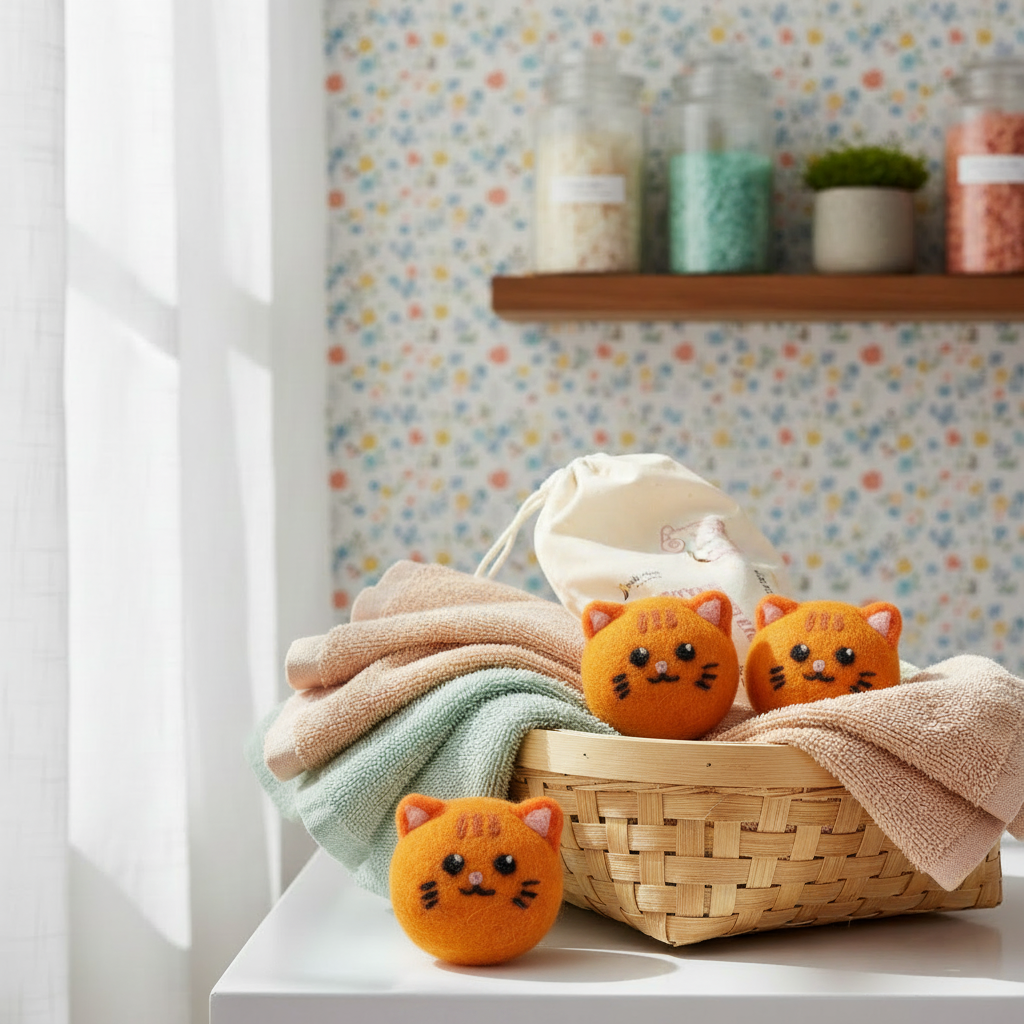 Ginger Cat Wool Dryer Balls with 3D Ears – Set of 3