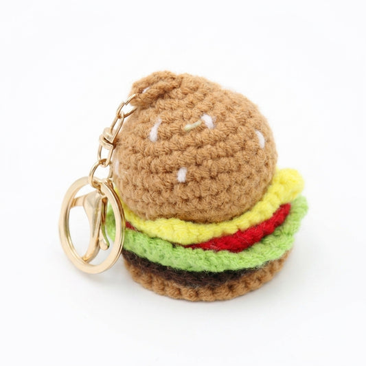 Hand-Crochet Yarn Bun Intended Keychain - Hamburger