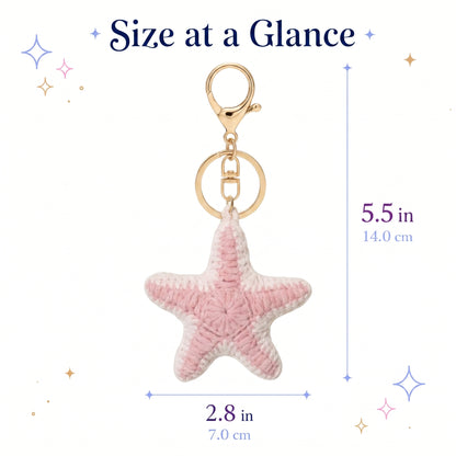 Handmade Crochet Starfish Keychain – Pink Ocean Bag Charm