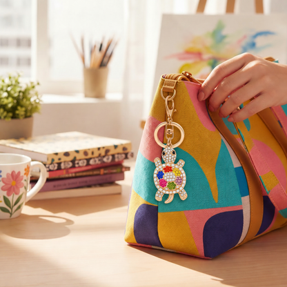Colorful Rhinestone Turtle Keychain – Sparkly Bag Charm