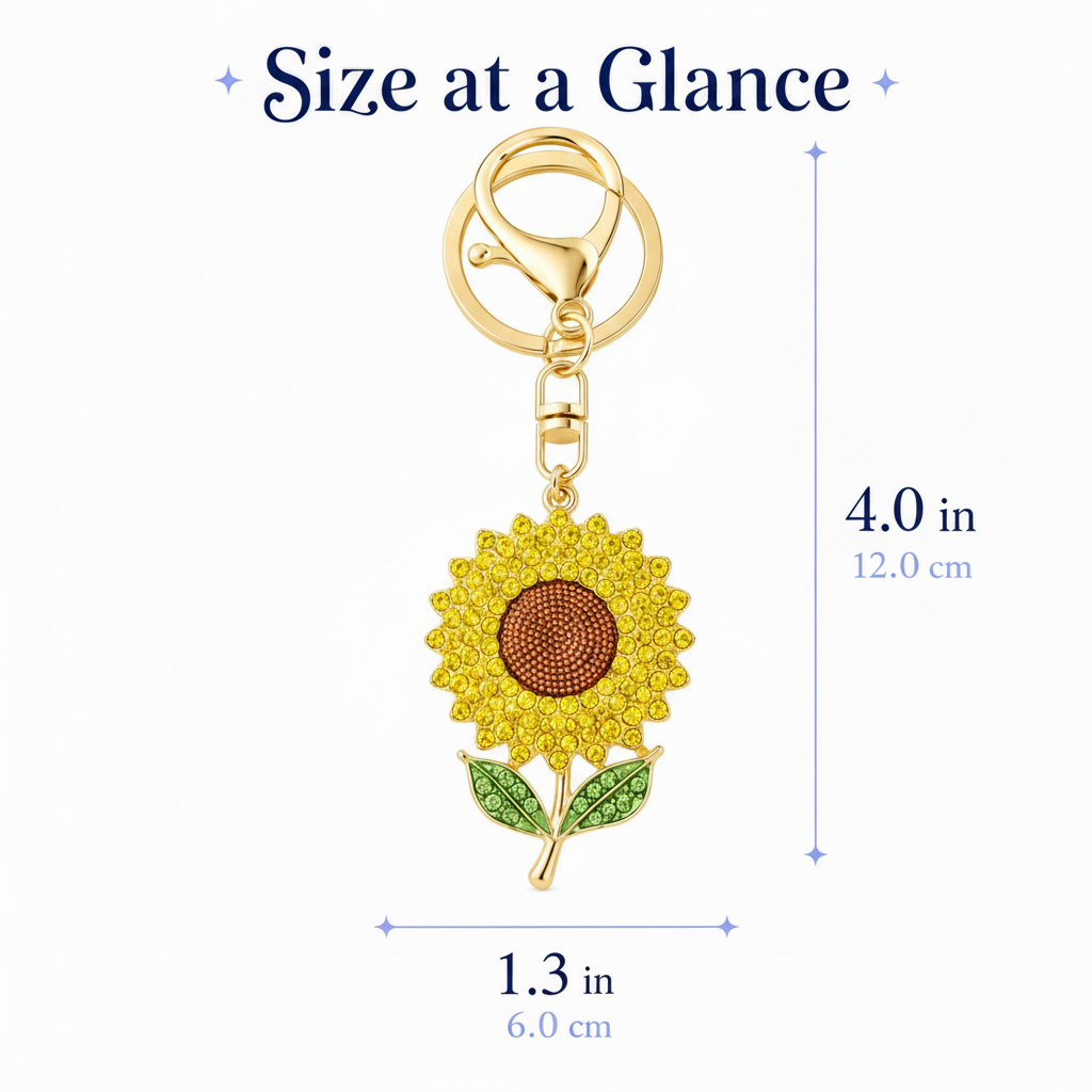 Rhinestone Sunflower Keychain – Sparkly Flower Bag Charm