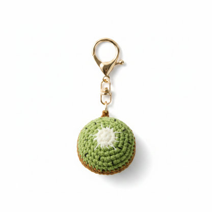 Hand-Crochet Kiwi Fruit Keychain - Cute Yarn Accessory