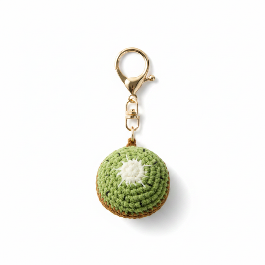 Hand-Crochet Kiwi Fruit Keychain - Cute Yarn Accessory