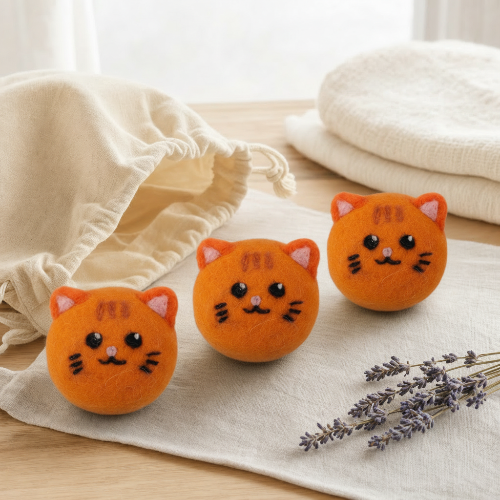 Ginger Cat Wool Dryer Balls with 3D Ears – Set of 3