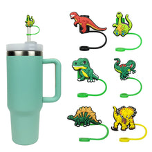 Load image into Gallery viewer, 8mm-Dinosaur-Silicone-Straw-top-Cover-for-Tumblers
