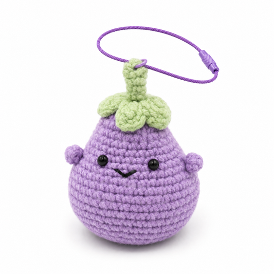 Hand-Crochet Purple Eggplant Keychain for a Touch of Elegance