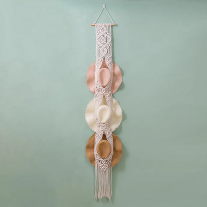 Handcrafted Macramé Hat Organizer for Stylish Wall Display - Diamond
