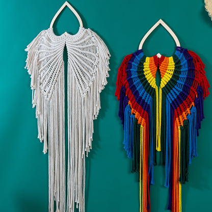 Rainbow Angel Wing - Macrame Wall Hanging Tapestry Boho Crafts Art