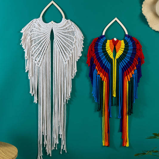 Rainbow Angel Wing - Macrame Wall Hanging Tapestry Boho Crafts Art