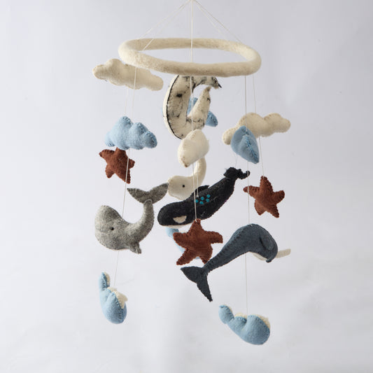 Animal Wool Felt Baby Mobile For Crib Children's & Nursery Room - Whale