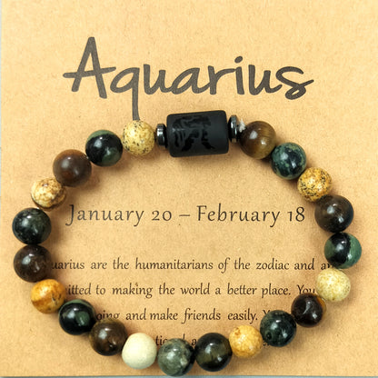 12 Zodiac Astrology Birthday Signs Charm Stone Bracelet