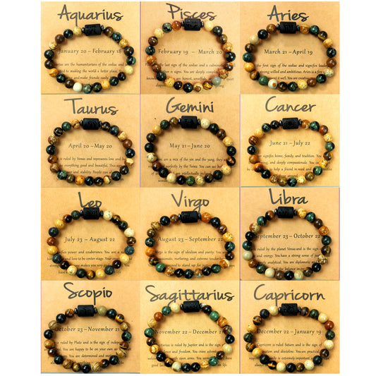 12 Zodiac Astrology Birthday Signs Charm Stone Bracelet
