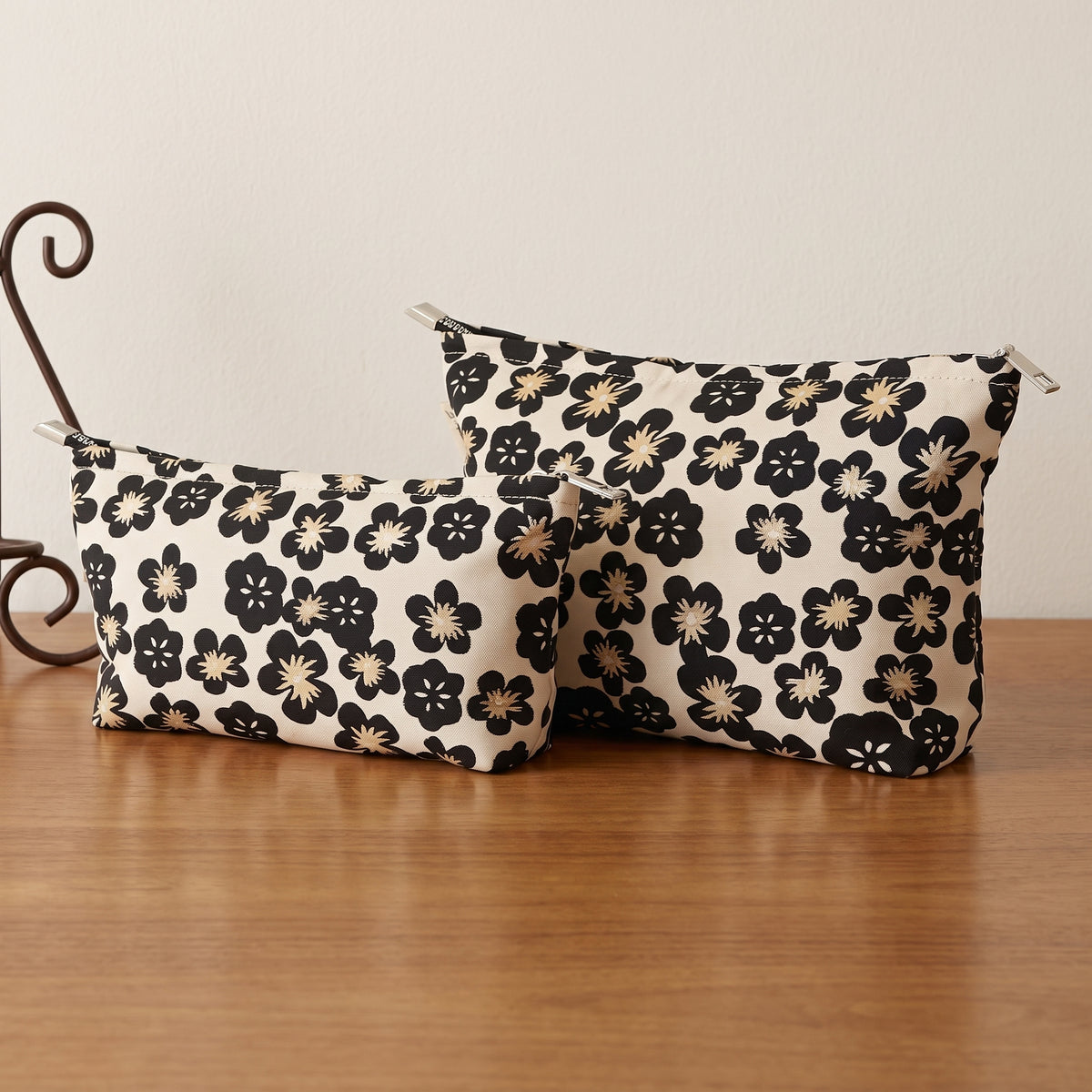 Black Plum Blossom Toiletry / Makeup Bag - Travel-Friendly Cosmetic Bag