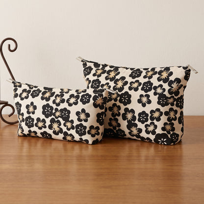 Black Plum Blossom Toiletry / Makeup Bag - Travel-Friendly Cosmetic Bag