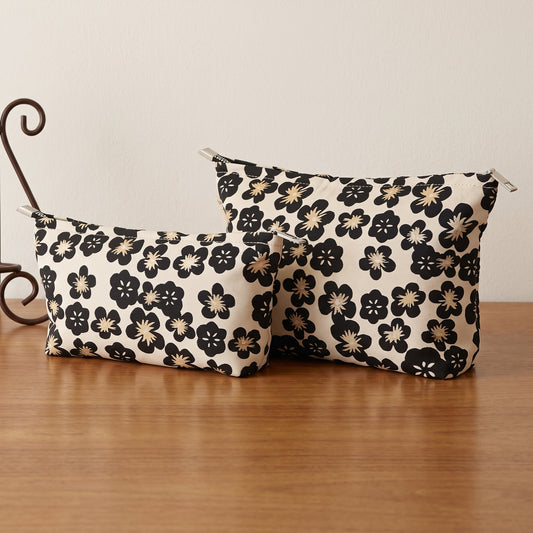 Black Plum Blossom Toiletry / Makeup Bag - Travel-Friendly Cosmetic Bag