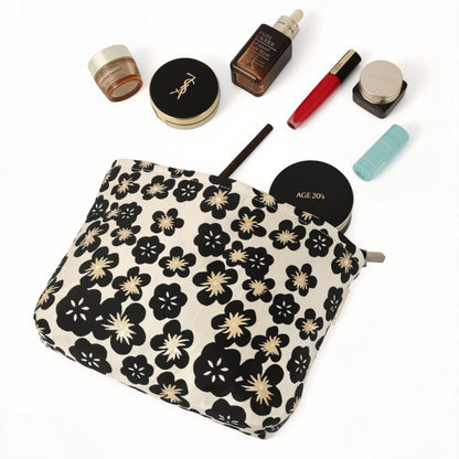 Black Plum Blossom Toiletry / Makeup Bag - Travel-Friendly Cosmetic Bag