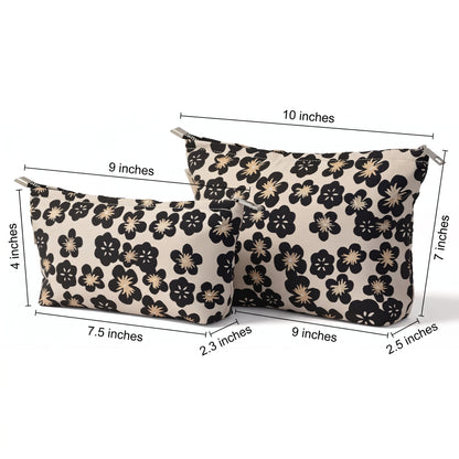 Black Plum Blossom Toiletry / Makeup Bag - Travel-Friendly Cosmetic Bag