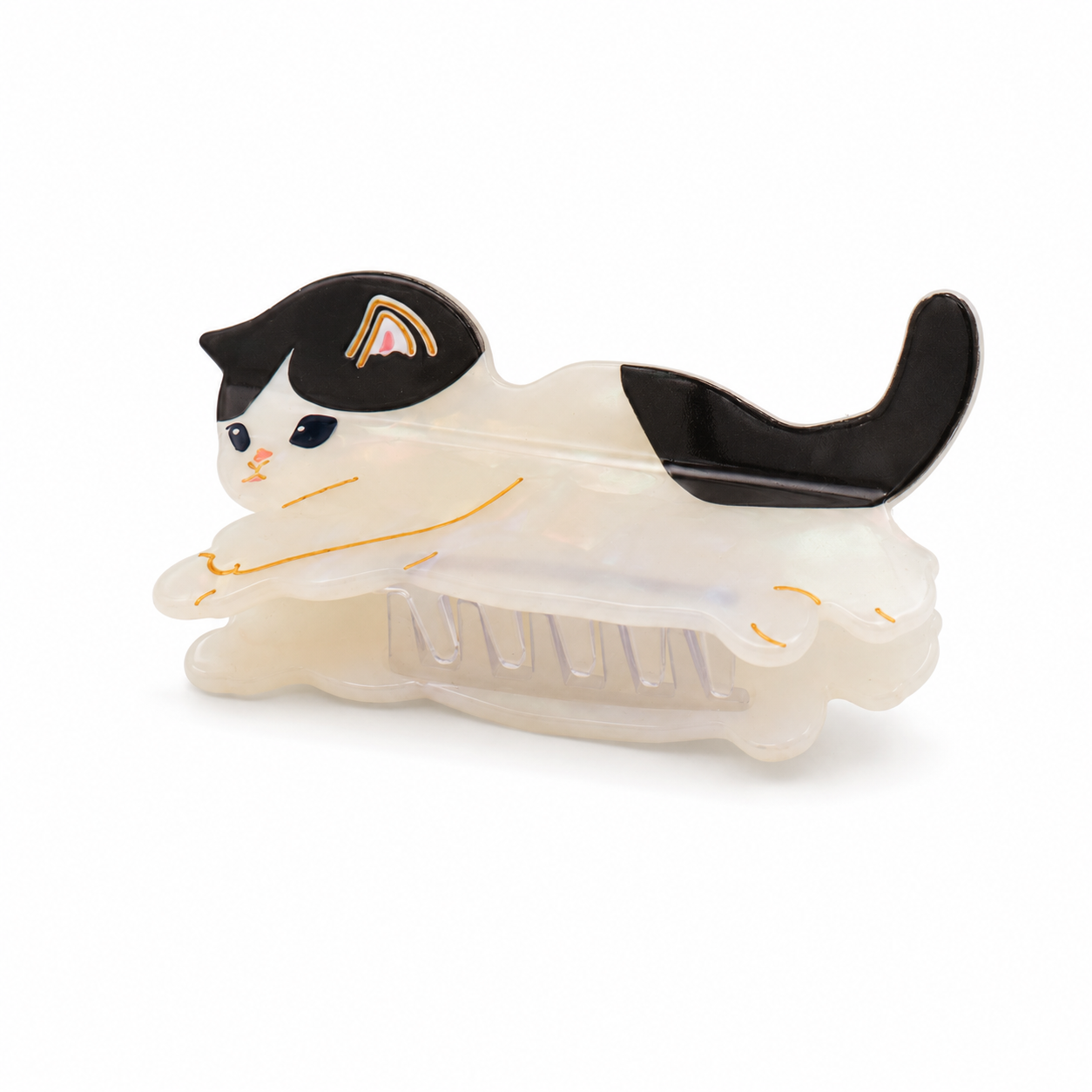Black & White Tuxedo Cat Hair Claw Clip