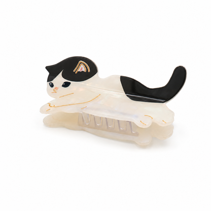 Black & White Tuxedo Cat Hair Claw Clip