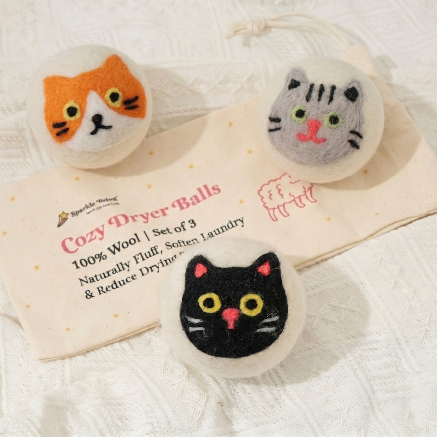 Cat Eco Wool Laundry Dryer Balls – Set of 6
