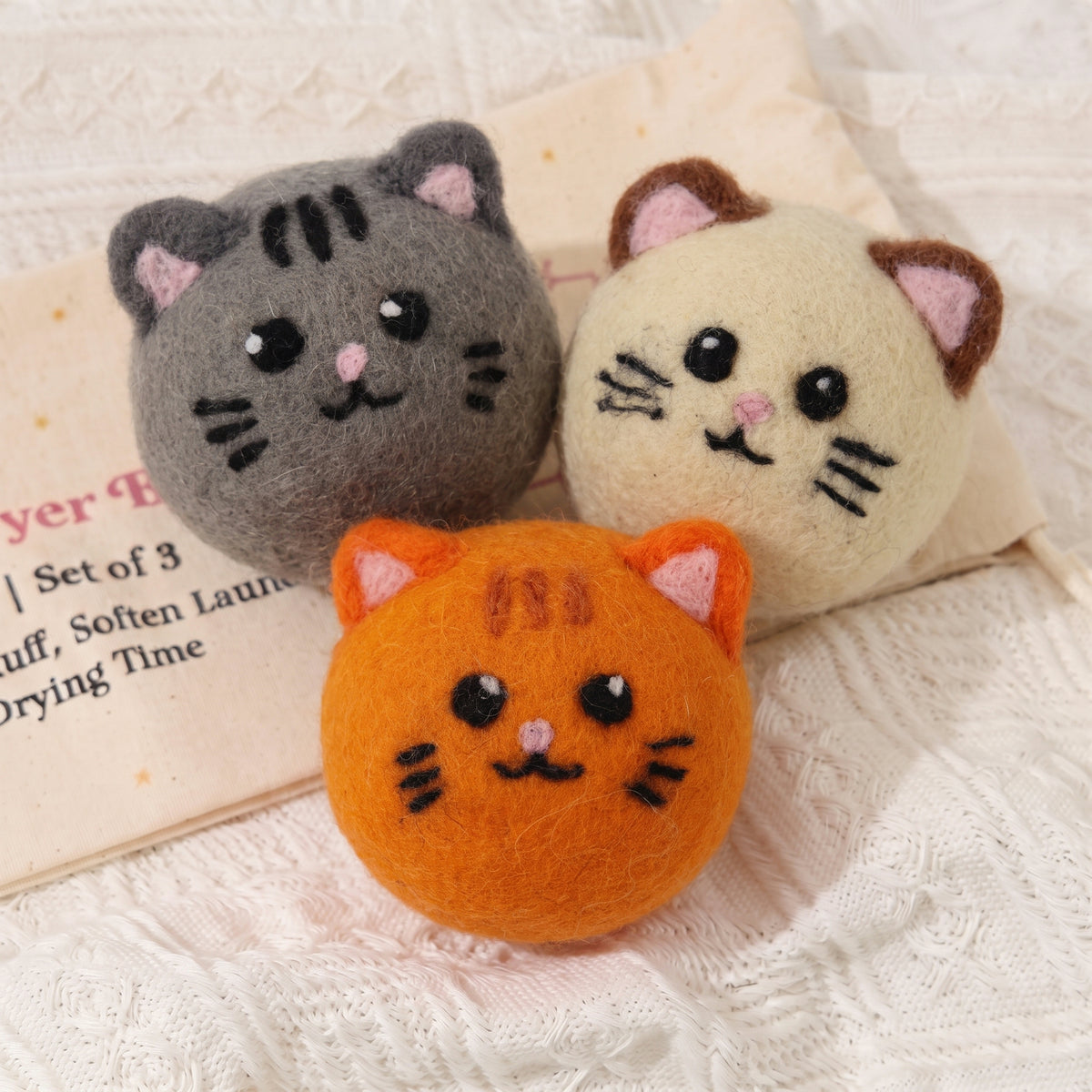 Classic Tabby Cat Wool Dryer Balls – Set of 3